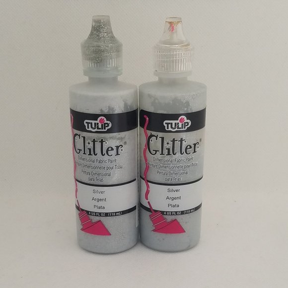 Tulip Fabric Glitter Paint 4 oz 5 Pack of Two Silver, Crystal, Gold & Blueberry - Picture 3 of 16